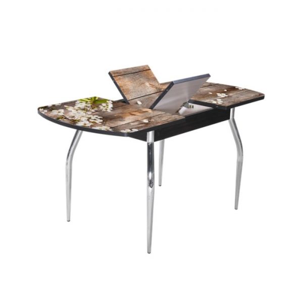 Обеденный стол «Голд», раздвижной, стекло, вставка бабочка, подстолье венге, ветка вишни