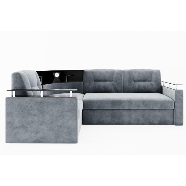 Угловой диван «София», угол левый, дельфин, подсветка, велюр, ЛДСП венге, цвет селфи 01