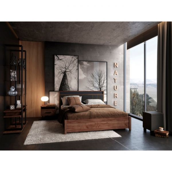 Кровать Nature 308 с подъёмным механизмом, 1400 ? 2000 мм, цвет дуб табачный сraft /чёрный