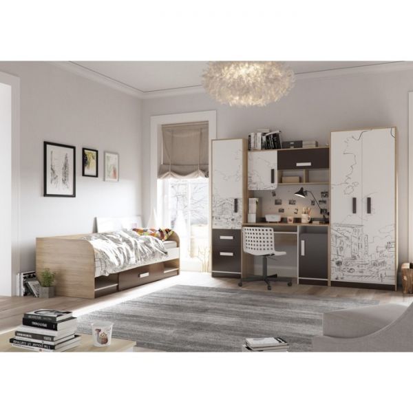 Кровать с ящиком Арабика 2035х840х660 Дуб Ривьера/Белый-Арабика