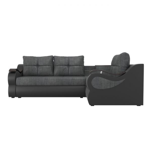 Угловой диван «Митчелл», механизм еврокнижка, цвет серая рогожка / чёрная экокожа