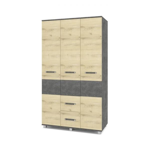 Шкаф Виора В34 520х1200х2100 трёхстворчатый с ящиками  Камень темный/дуб ирландский