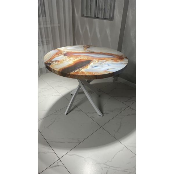 Обеденный стол «Вегас», 900 ? 900 мм, опора «ёж» белая, фотопечать, цвет кварц