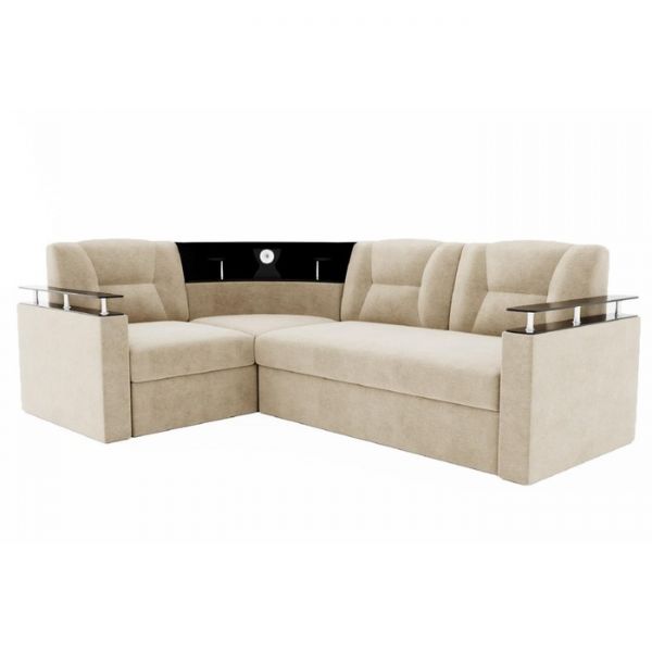 Угловой диван «София», угол левый, дельфин, подсветка, велюр, ЛДСП венге, цвет селфи 01