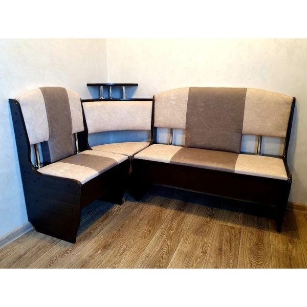 Кухонный уголок София-Катрин стандарт 1500х1000х880венге/эко замша бежевый/коричневый