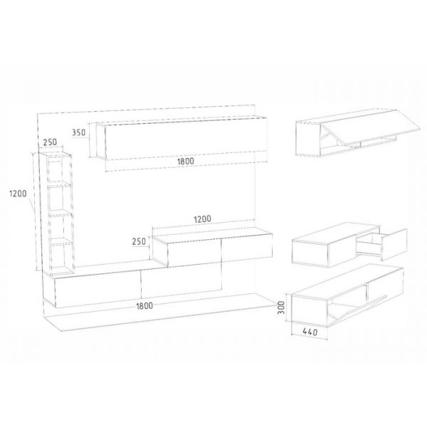 Гостиная Эмма подвесная, Дуб сонома ЛДСП/Белый глянец