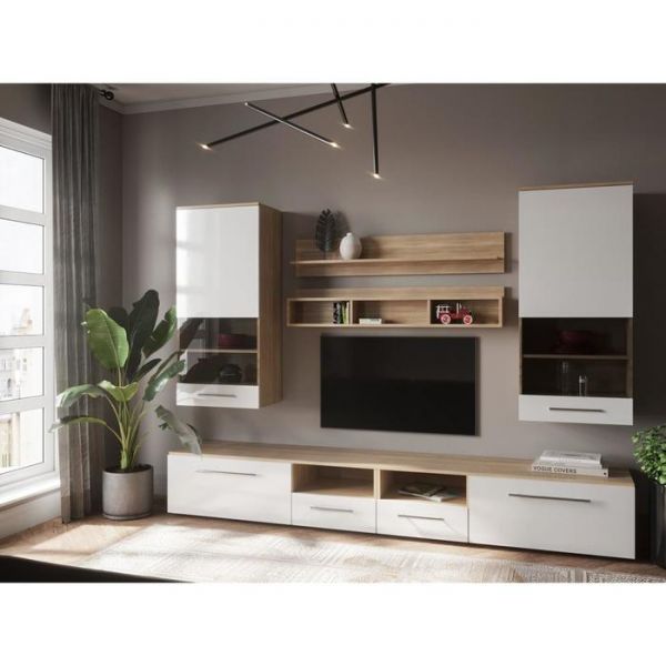 Гостиная Афина-2 без подсветки,  2800*2050*480, Дуб сонома/Белый глянец