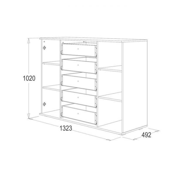 Комод №3 «Ольга 14», 1323 ? 492 ? 1020 мм, ЛДСП / МДФ, цвет дуб сонома