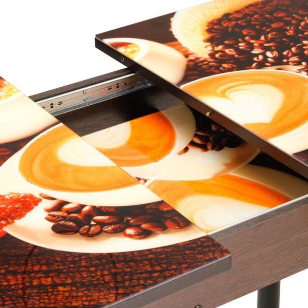 Стол раздвижной с ФП Кофе-3 1100/1500х700х777 стол. стекл/пояс Венге/прямые чёрные ноги