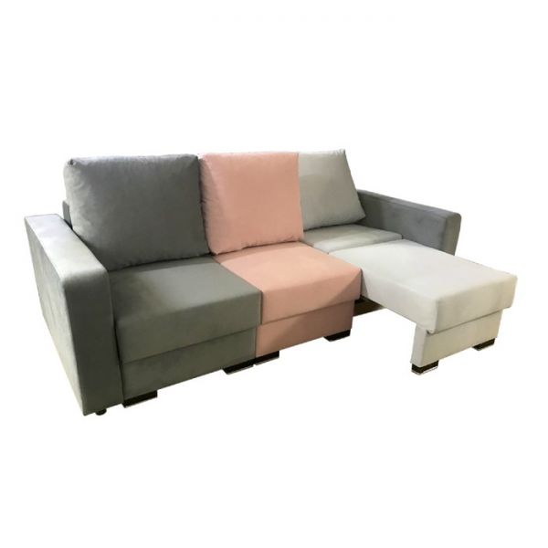 Диван трансформер "СТАР" ткань велюр серый / розовый / светло-серый