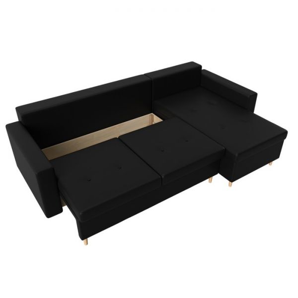 Угловой диван «Белфаст», механизм пантограф (тик-так), экокожа, цвет чёрный