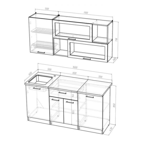 Кухонный гарнитур Яна стандарт, 1600 мм