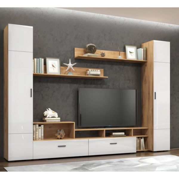 Гостиная Аркадия дуб крафт золотой/белый глянец