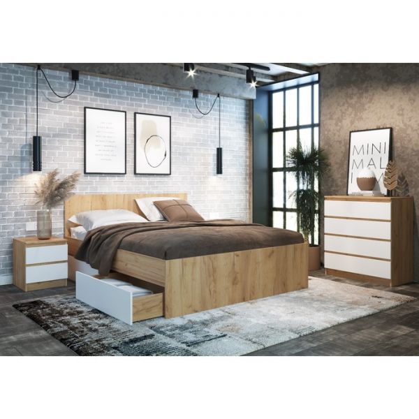 Тумба прикроватная 2 Бетти, 400х420х554, Дуб крафт золотой/Белый