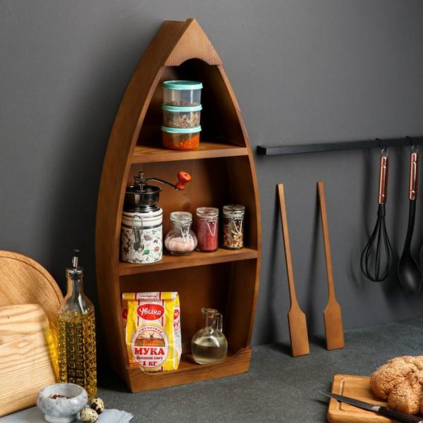 Полка деревянная "Лодка с вёслами", цвет орех, 70 х 32 х 10 см, массив хвои