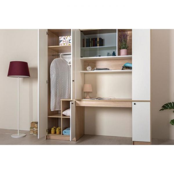 Стол компьютерный с системой хранения Микс 12.92, 1900х591х2103, Дуб сонома/Белый шагрень