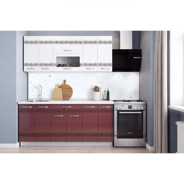 Кухонный гарнитур Мечта 1800х600 белый/белый металлик/гранат металлик