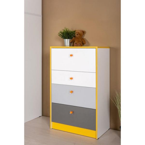 Комод Альфа 13.120, 602х370х965, Желтый/Темно-серый/Белый премиум/Стальной серый