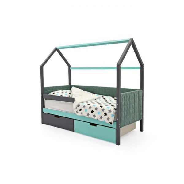 Детская кровать-домик мягкий Бельмарко  Svogen графит-мятный