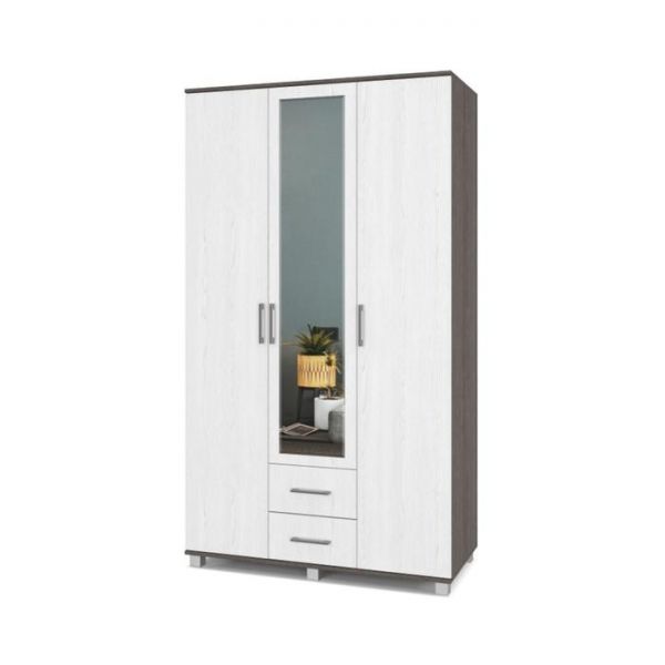 Шкаф Ева Е34 520х1200х2100 трёхстворчатый с зеркалом и ящиками Анкор темный/светлый