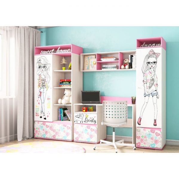 Стол для детской Алиса 920х1200х520 Белый/ корпус Ясень Анкор Белый/ Розовый