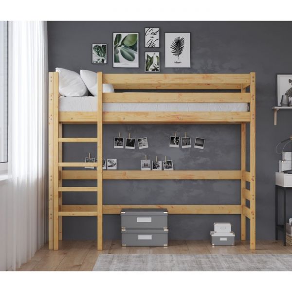 Кровать-чердак «К1», 70 ? 160 см, массив сосны, без покрытия