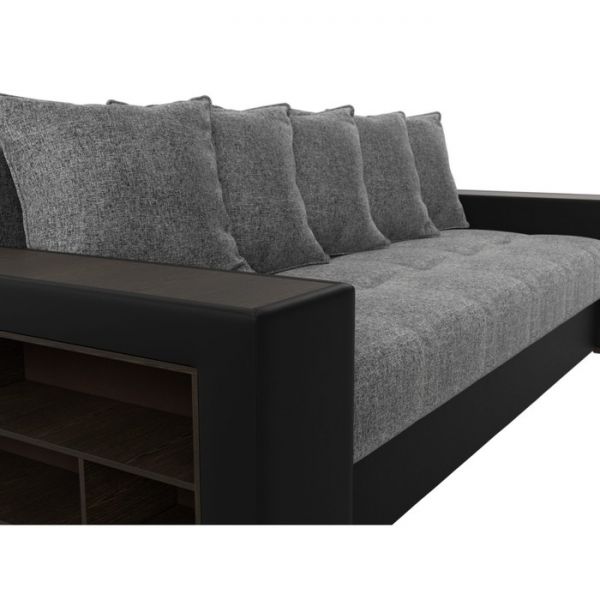 Диван прямой «Дубай», механизм еврокнижка, цвет серая рогожка / чёрная экокожа