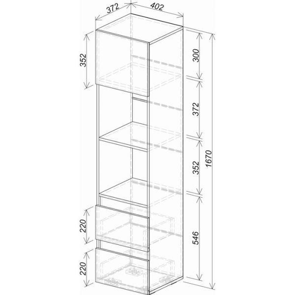 Пенал Селфи 402х372х1670 крафт/белый глянец