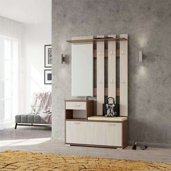 Вешалка с зеркалом ЛИРА 1000*280*1350 Бодега темный/светлый