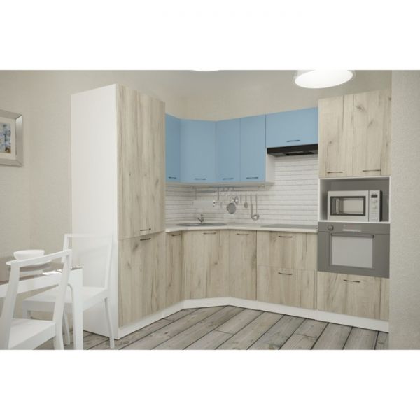 Кухонный угловой гарнитур Лидия оптима 2400х1800 Белый/Сосна/Капри, Бетон темный