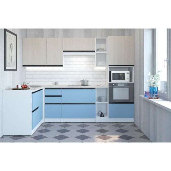 Кухонный угловой гарнитур Соната мега прайм 2700х1500 Ясень шимо светлый,Капри/Белый