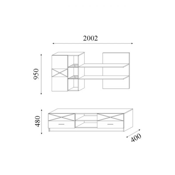 Гостиная Севиль 2002*950/480*400,  Белый глянец МДФ/Белый ЛДСП