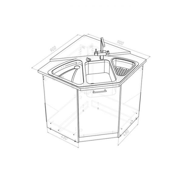 Шкаф напольный Лира 900х900х850 под мойку угловая с двер белый/Квадро шимо светлый/малага