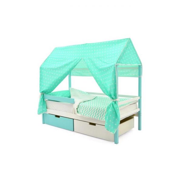 Крыша текстильная Бельмарко для кровати-домика Svogen звезды, фон мятный