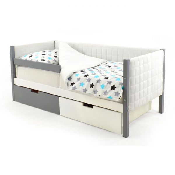 Детская кровать-тахта мягкая Svogen графит-белый