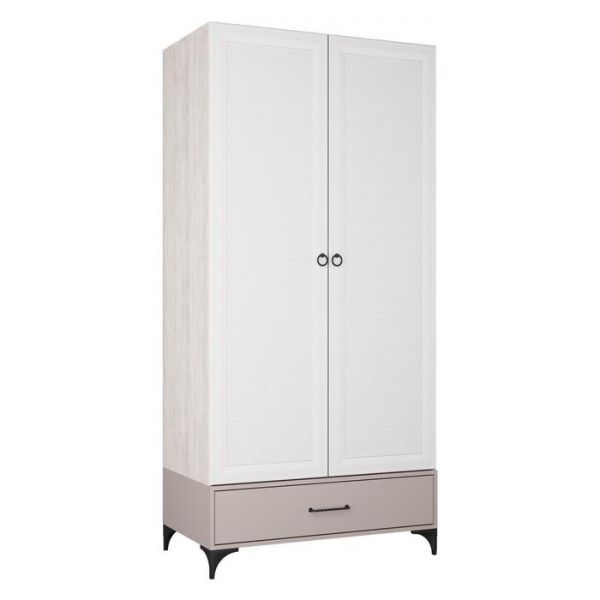 Шкаф ШР 2/1 Фьюжн 1000х570х2110 Белый/корпус Глиняный серый/Артвуд светлый