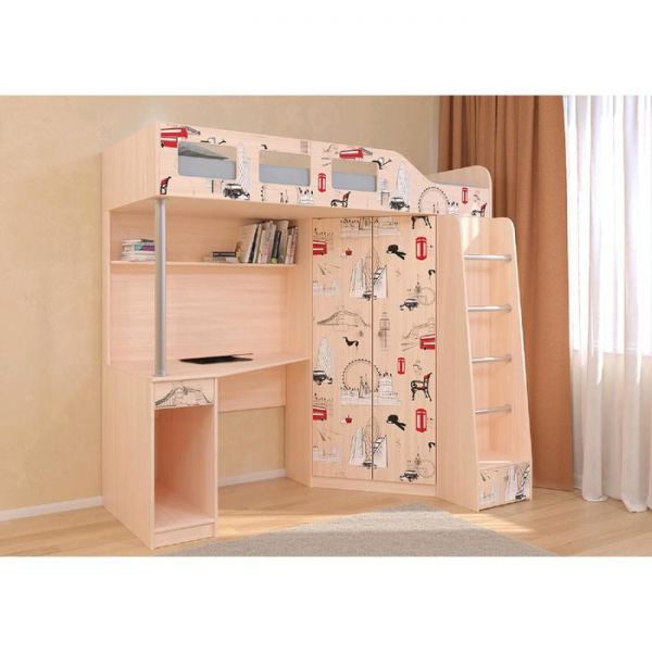 Детский комплекс «Астра 7», цвет дуб молочный, фотопечать «Лондон»