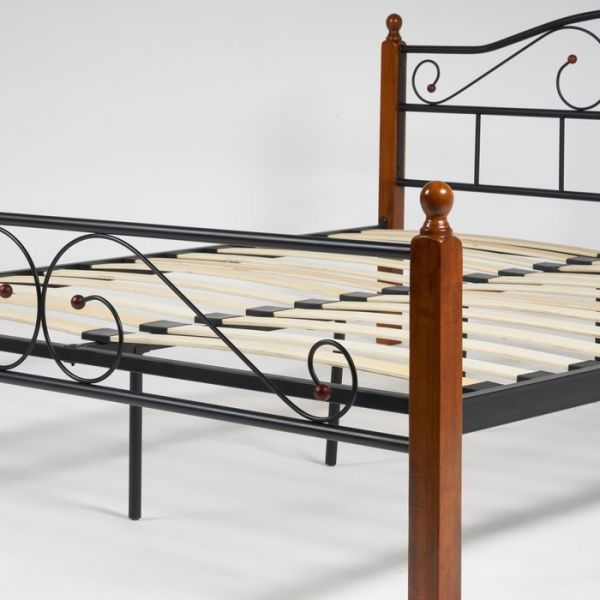 Кровать AT-815 Wood slat base дерево , 160х200 см , красный дуб/черный