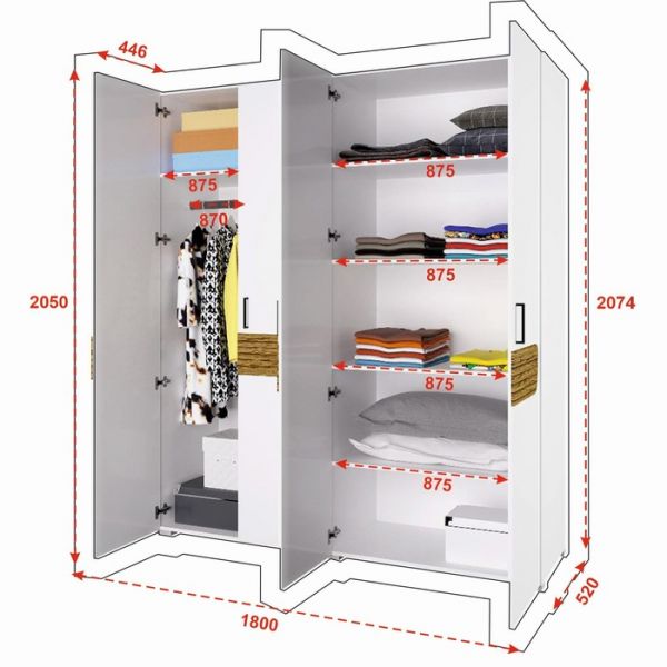 Шкаф 4х ств Милана, 1800х2074х520, Белый/Сосна гранд МДФ