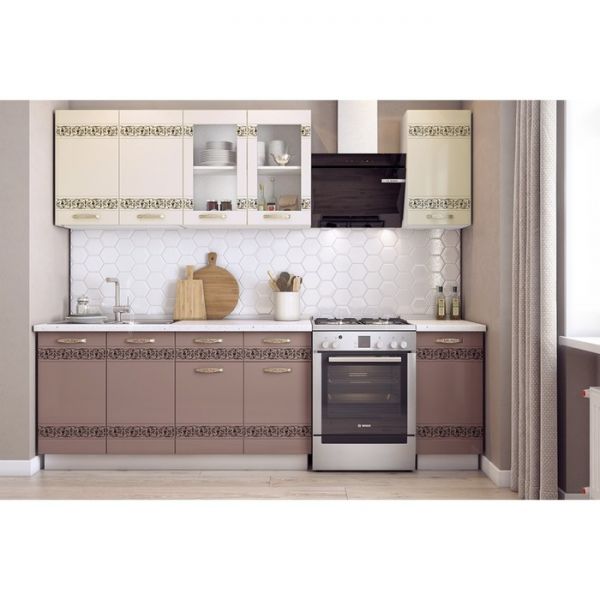 Кухонный гарнитур Мечта 2000х600 белый/крем глянец/капучино