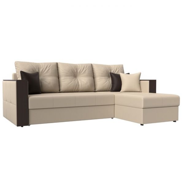 Угловой диван «Валенсия», механизм дельфин, экокожа, цвет бежевый