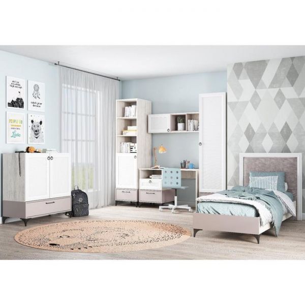 Полка навесная П-45 Фьюжн 1200х270х370 Белый/корпус Глиняный серый/Артвуд светлый