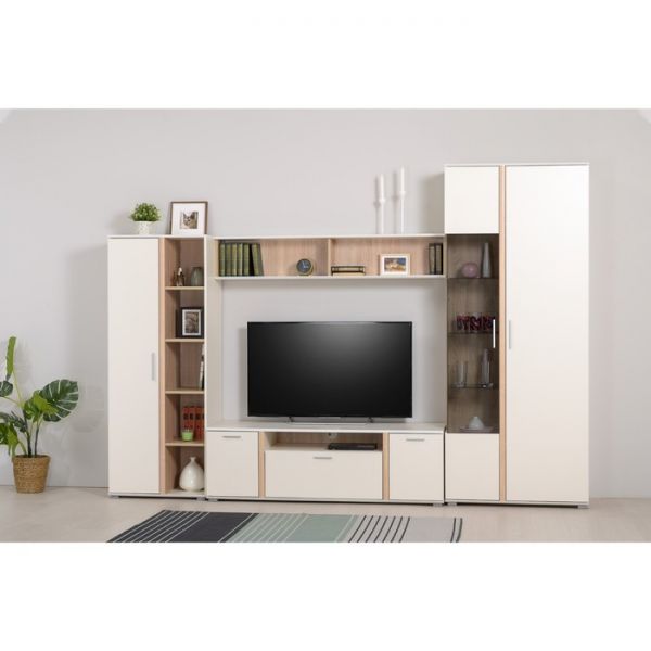 Шкаф с витриной Лина 13.213.02, 881х454х2120, Миндаль/ Дуб сонома