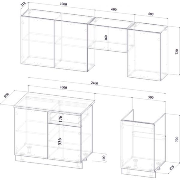 Кухонный гарнитур 2100 мм, цвет корпус белый / оранжевый / столешница сахара белая