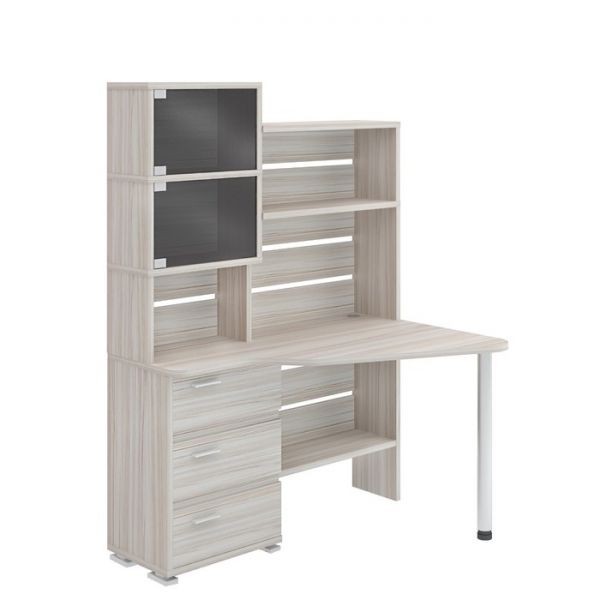 Стол СР-322, угол правый с надстройкой, 1340 ? 900 ? 1770 мм, цвет белый жемчуг