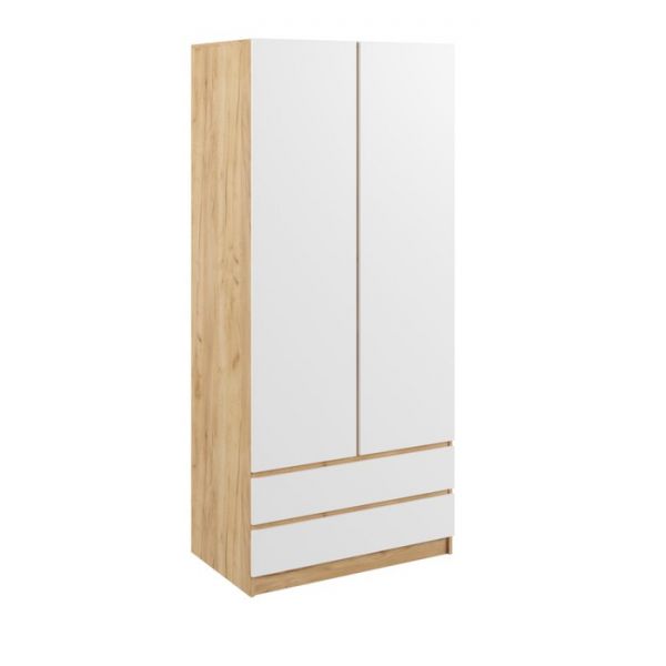 Шкаф 2х ств Бетти с 2-мя ящиками, 900х500х2100, Дуб крафт золотой/Белый