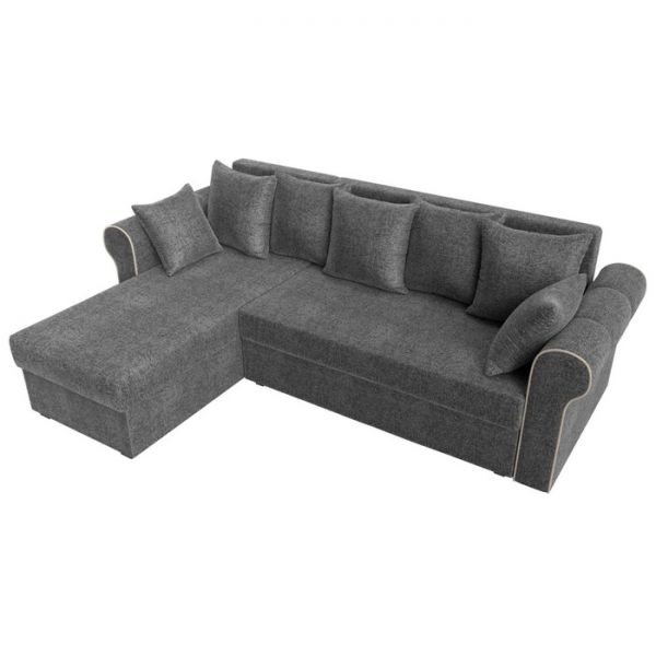 Угловой диван «Рейн», механизм еврокнижка, угол правый, рогожка, серый / кант коричневый