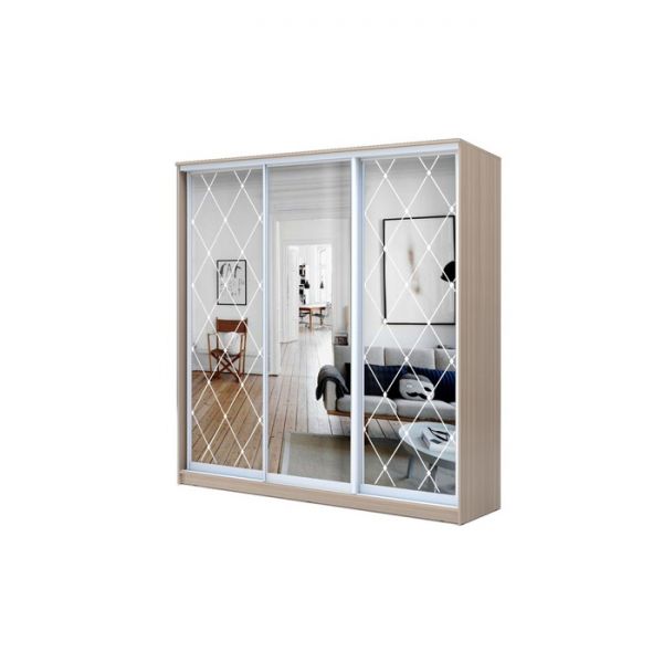 Шкаф-купе Хит-22-20/2-656, 2000x620x2200, Ясень шимо светлый, Ромб большой на зеркале