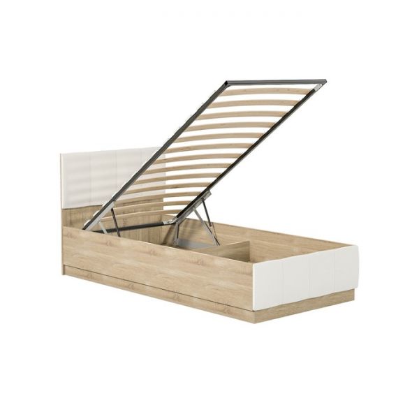 Кровать 90 Линда, 900х2000, с ПМ, Дуб сонома/Белый кож зам