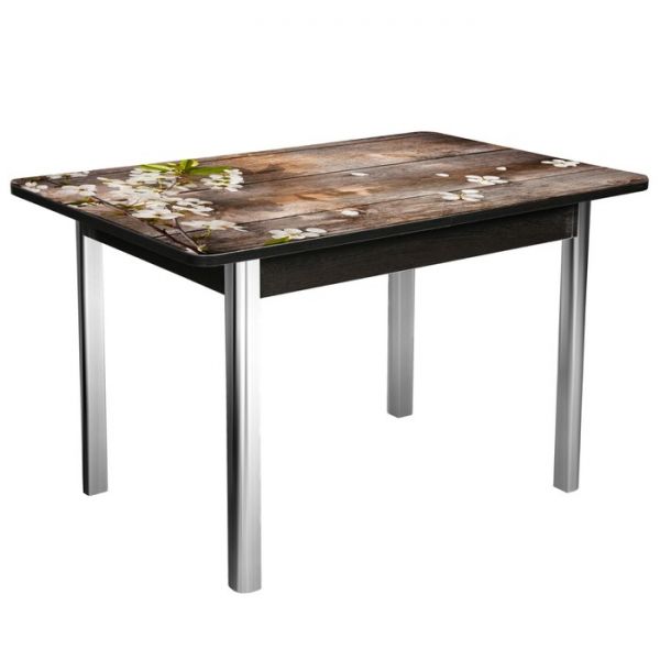 Стол "Триумф" нераздвижной 1,0х0,7 м, покрытие стекло R008, ножки хром, белёный дуб